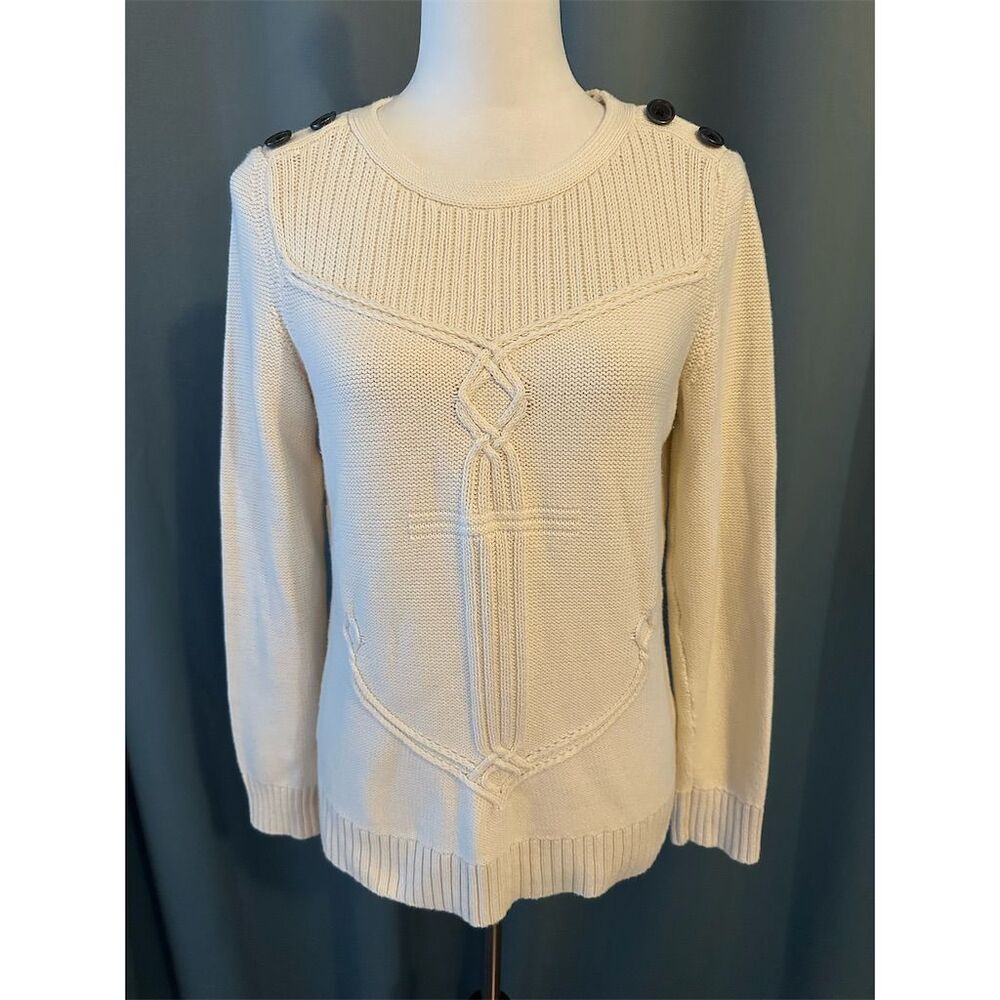Talbots Women's Beige Nautical Knit Pullover Sweater Size L